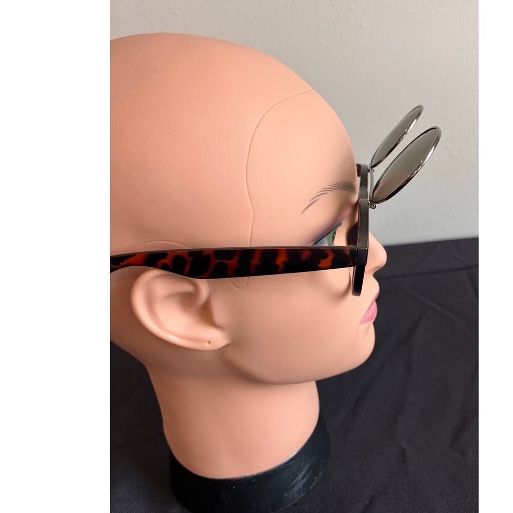 Round Flip Up Y2K Sunglasses Tortoiseshell Retro Steampunk Festival UV400 Shades - Picture 4 of 11